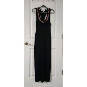 Victoria's Secret Womens Black Beaded Tank Cut Out Back Long Maxi Dress Size S‎